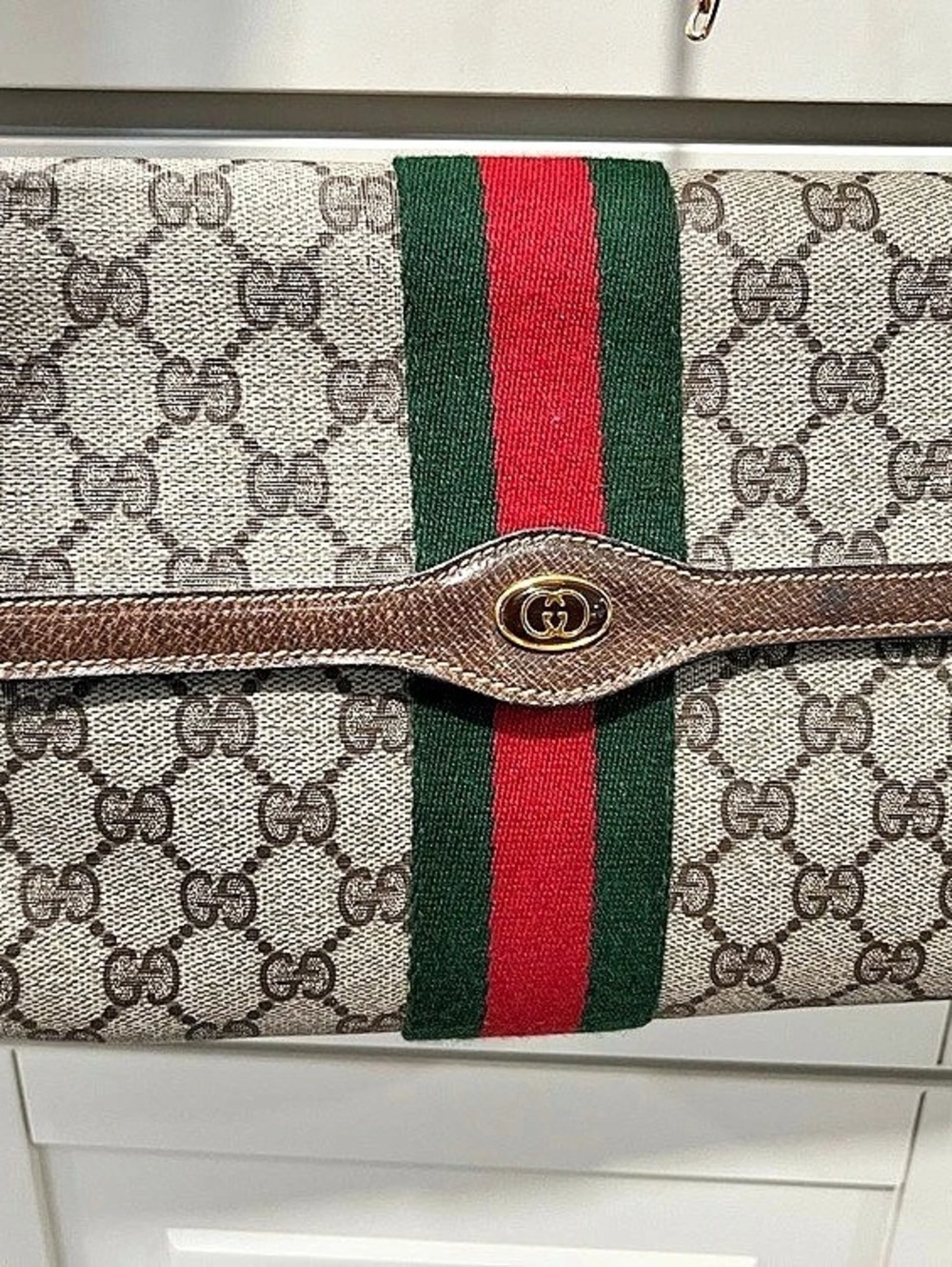 Gucci Vintage GG Supreme Web Stripe Flap Shoulder Bag